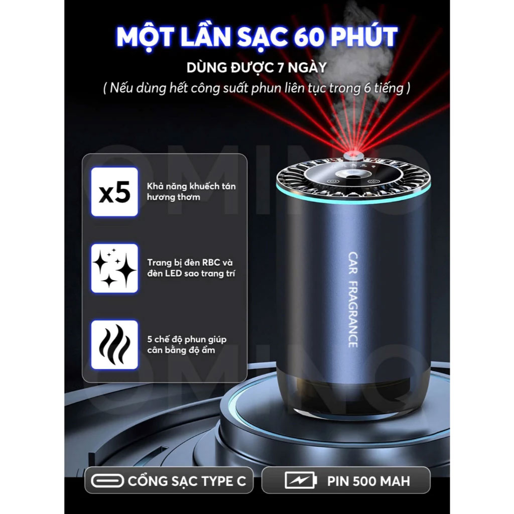 Máy khuếch tán tinh dầu xe ô tô có đèn LED chiếu sao