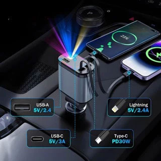 Tẩu Sạc Ô Tô 4 in 1 Có Đèn Led Chiếu Trần - Ảnh 4