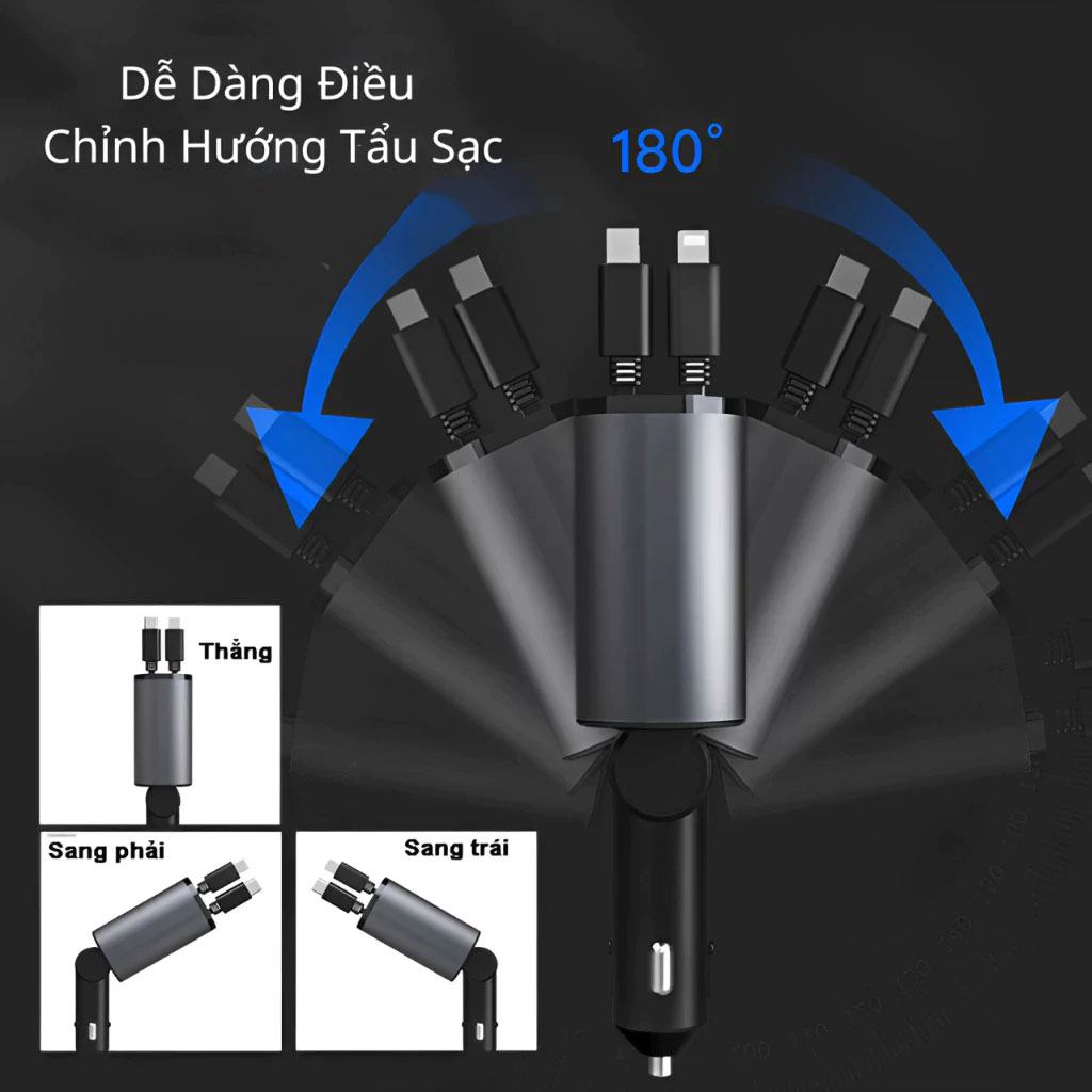 Tẩu Sạc Ô Tô 4 in 1 Có Đèn Led Chiếu Trần - Ảnh 3